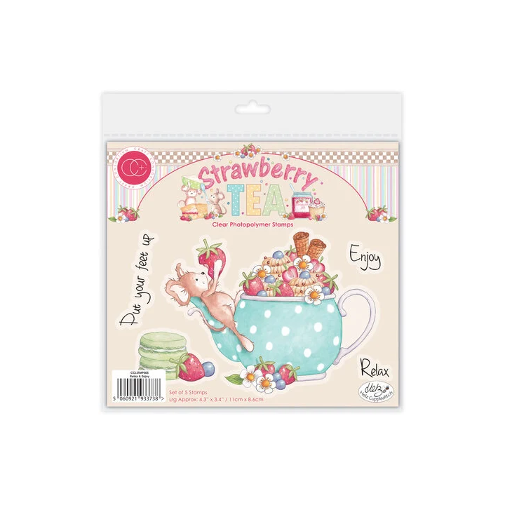 (CCLSTMP005)Craft Consortium Strawberry Tea A6 Photopolymer Stamp Set Relax & Enjoy