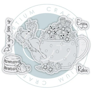 (CCLSTMP005)Craft Consortium Strawberry Tea A6 Photopolymer Stamp Set Relax & Enjoy