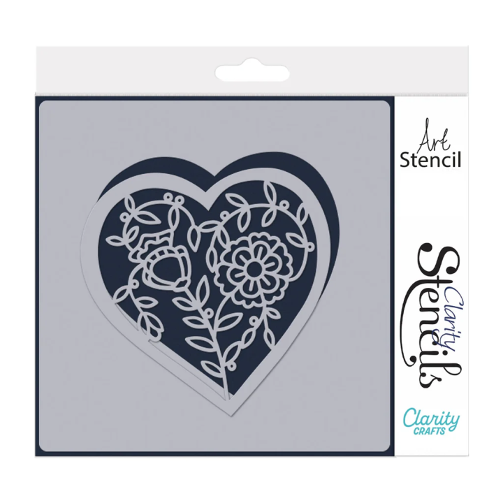 (STE-FL-01115-77)Claritystamp Barbara's Petunias Floral Heart 7" x 7" Stencil