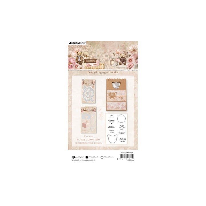 (SL-TTT-STAMP924)Studio light Stamp Bear gift bag tag accesories Teddy's Tea Time nr. 924