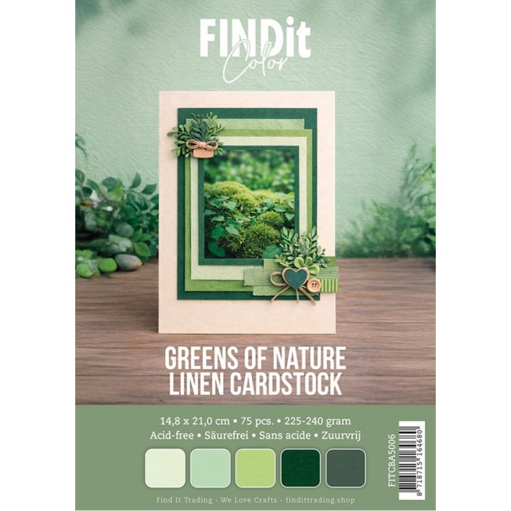 (FITCBA5006)Find It Color - Linen Cardstock Pack A5 - Greens of Nature Pack
