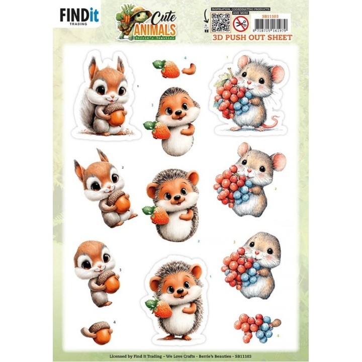 (SB11103)3D Pushout Sheet - Berries Beauties - Cute Animals - Forest Friends