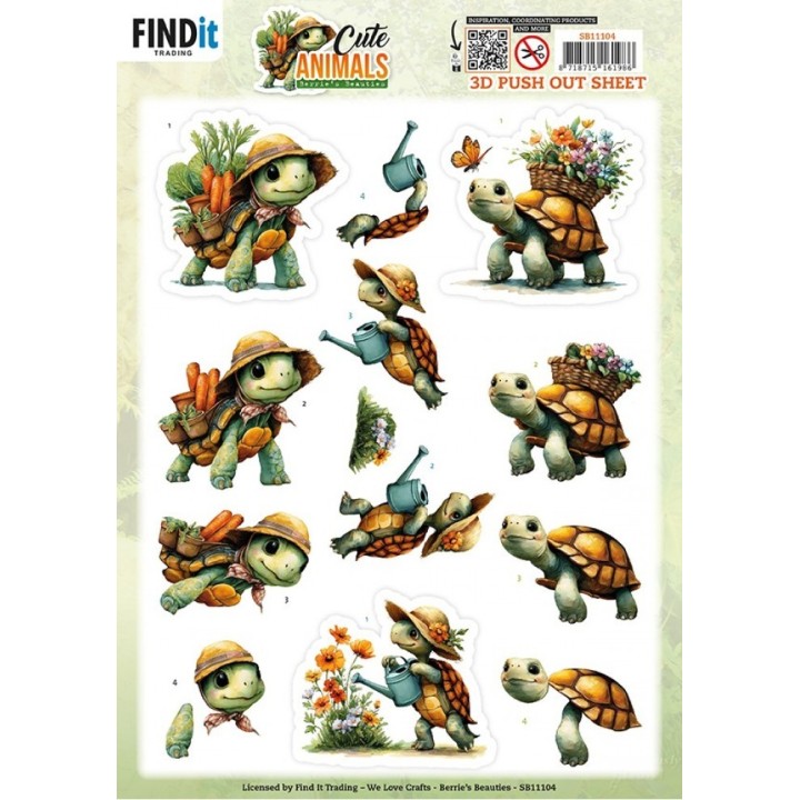 (SB11104)3D Pushout Sheet - Berries Beauties - Cute Animals - Turtles