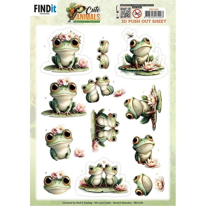 (SB11105)3D Pushout Sheet - Berries Beauties - Cute Animals - Frogs