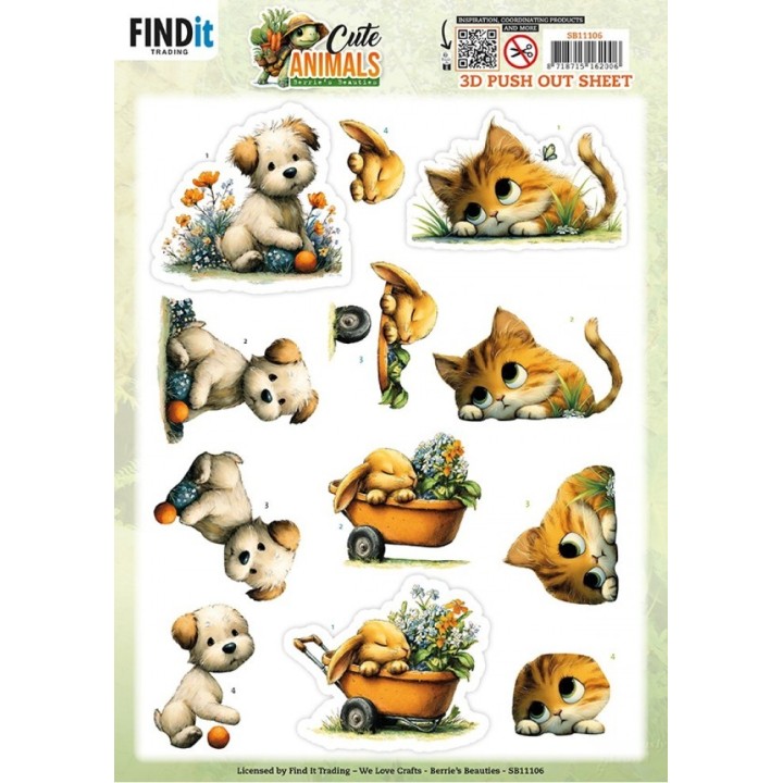 (SB11106)3D Pushout Sheet - Berries Beauties - Cute Animals - Garden Friends