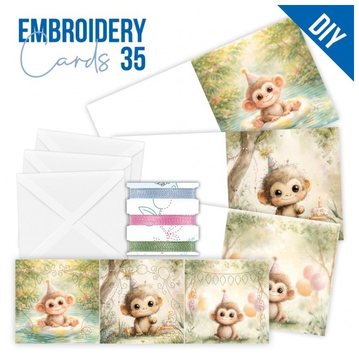 (STDOPP035)Stitch and Do Cards 35 - Birthday Monkey