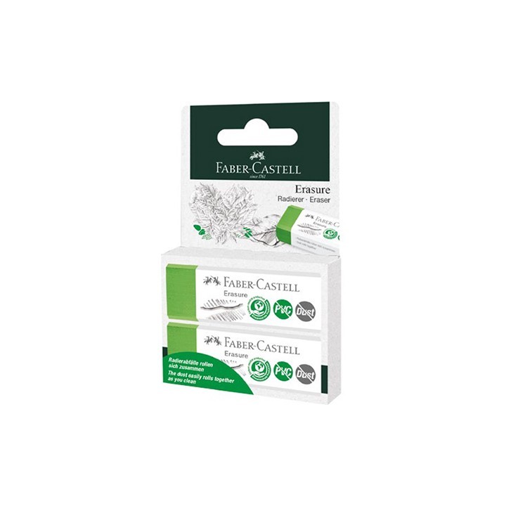 (187251)Faber Castell Dust-Free Eraser Green Two Erasers in Blister Pack