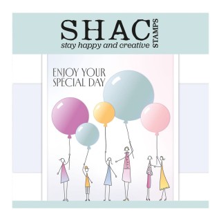 (STA-PE-12302-A5)Claritystamp Barbara's SHAC Balloons & Tall People A5 Square Stamp & Mask Set