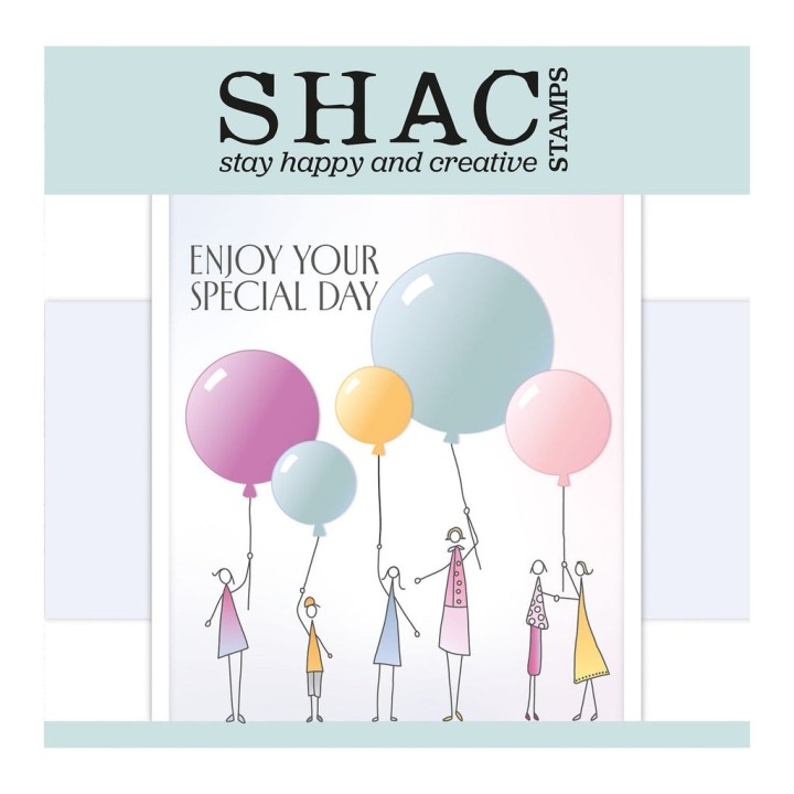(STA-PE-12302-A5)Claritystamp Barbara's SHAC Balloons & Tall People A5 Square Stamp & Mask Set