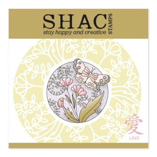 (STA-FL-11670-A5)Claritystamp Barbara's SHAC Love - Japanese Two Way Overlay Flowers & Butterflies A5 Square Stamp & Mask Set