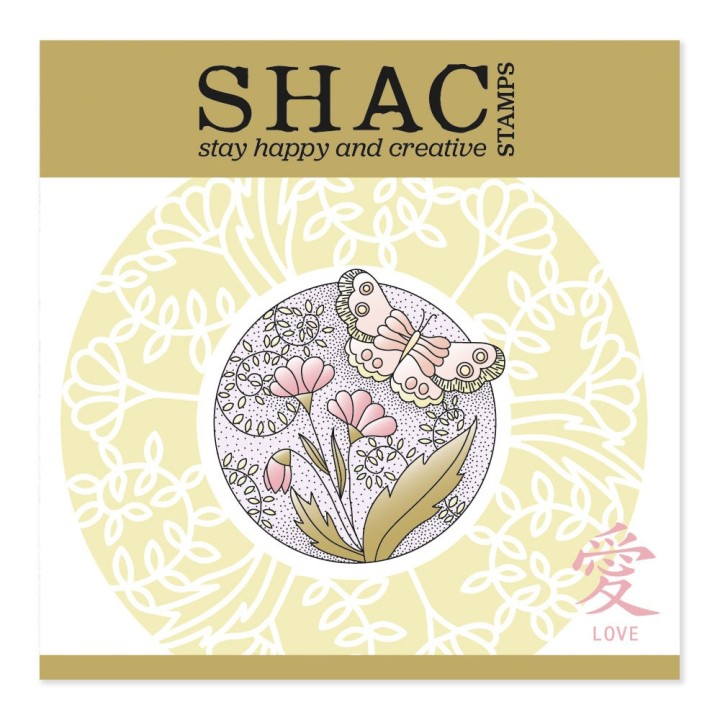 (STA-FL-11670-A5)Claritystamp Barbara's SHAC Love - Japanese Two Way Overlay Flowers & Butterflies A5 Square Stamp & Mask Set