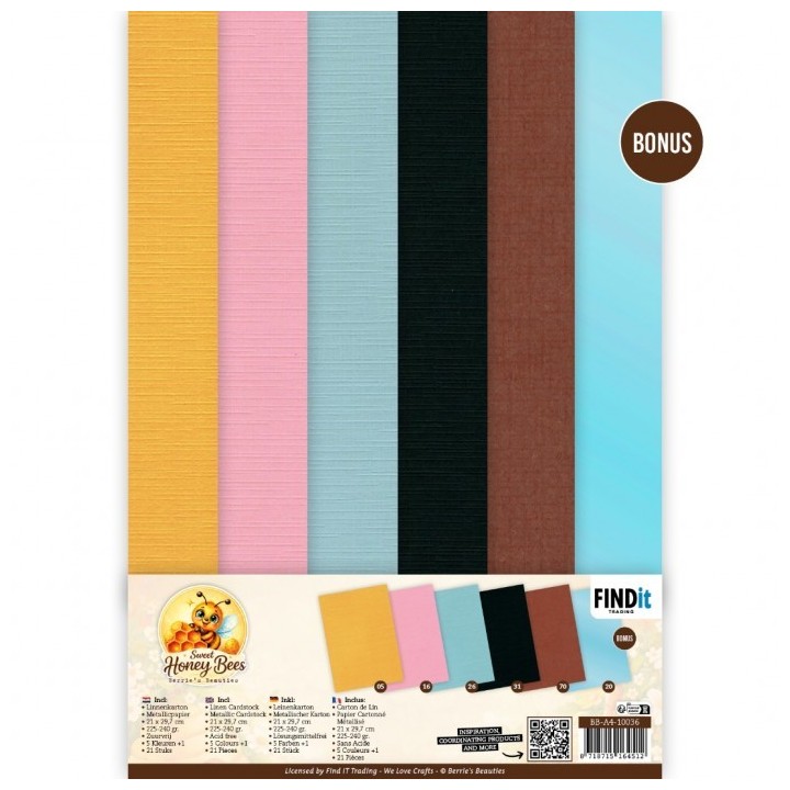 (BB-A4-10036)Linen Cardstock Pack - Berries Beauties - Sweet Honey Bees - A4
