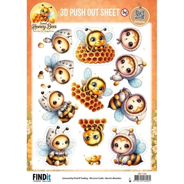 (SB11128)3D Pushout Sheet - Berries Beauties - Sweet Honey Bees - Honeycomb Friends