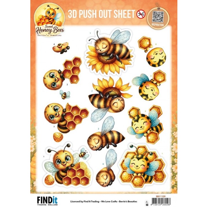 (SB11129)3D Pushout Sheet - Berries Beauties - Sweet Honey Bees - Golden Garden