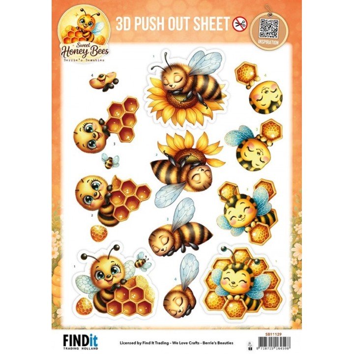 (SB11129)3D Pushout Sheet - Berries Beauties - Sweet Honey Bees - Golden Garden