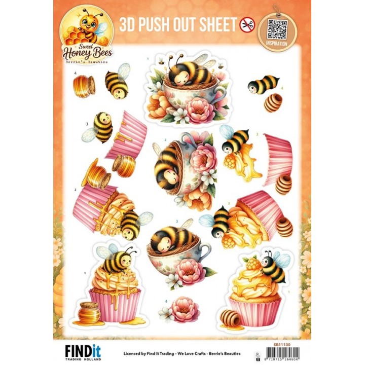 (SB11130)3D Pushout Sheet - Berries Beauties - Sweet Honey Bees - Honey Bee Delights