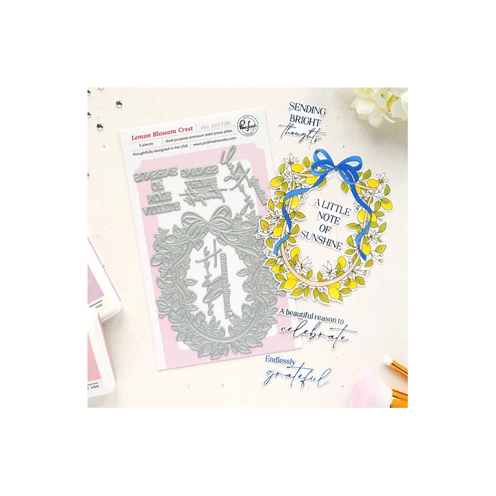 (321526)Pinkfresh Studio Sunlit Manor Press Plate Lemon Blossom Crest by Dawn Woleslagle