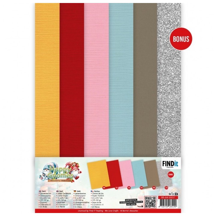 (BB-A4-10037)Linen Cardstock Pack - Berries Beauties - Happy Gnomes - A4