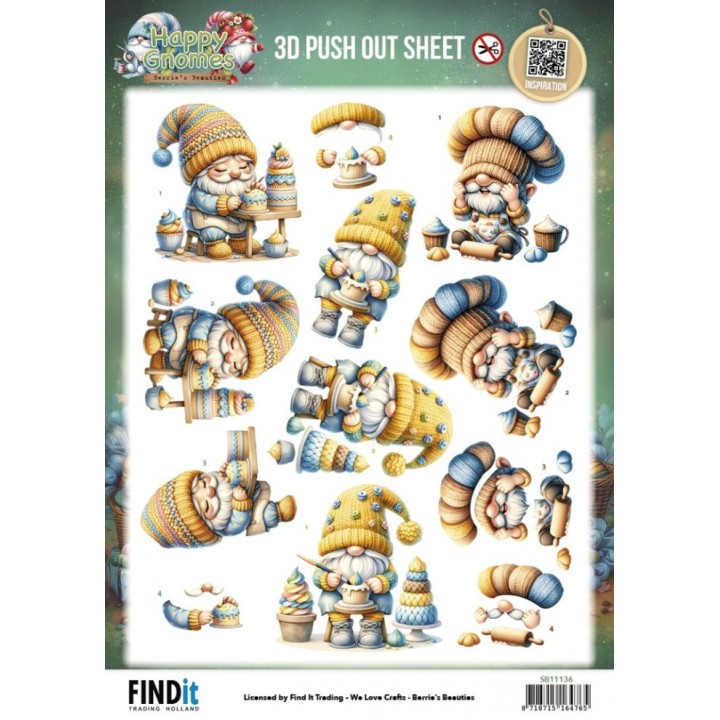 (SB11136)3D Pushout Sheet - Berries Beauties - Happy Gnomes - The Tiny Baker