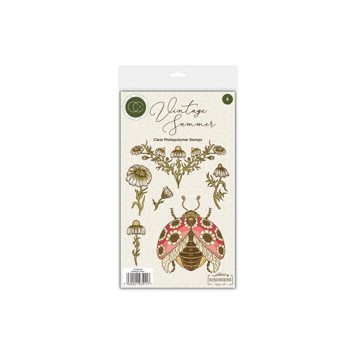 (CCSTMP102)Craft Consortium Vintage Summer A6 Clear Photopolymer Stamps Ladybug & Daisy by Olena Kovalova