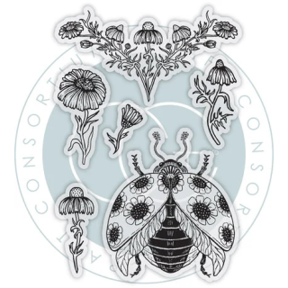 (CCSTMP102)Craft Consortium Vintage Summer A6 Clear Photopolymer Stamps Ladybug & Daisy by Olena Kovalova
