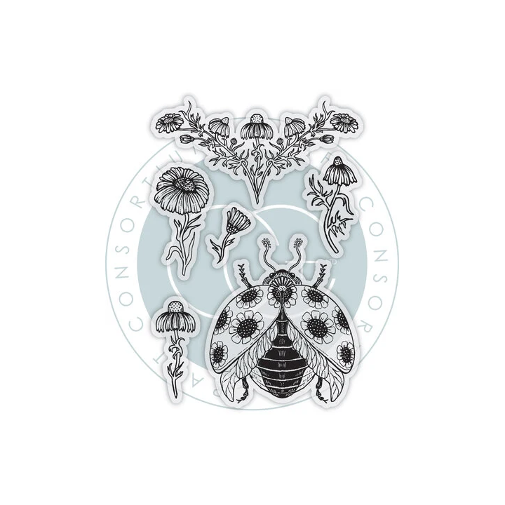 (CCSTMP102)Craft Consortium Vintage Summer A6 Clear Photopolymer Stamps Ladybug & Daisy by Olena Kovalova