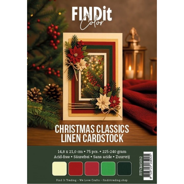 (FITCBA5012)Find It Color - Linen Cardstock Pack A5 - Christmas Classics Pack