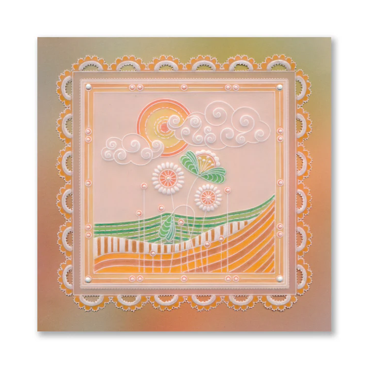 (GRO-FL-41636-03)Groovi Plate A5 TINA'S FIELDS & FLOWERS DOODLE LANDSCAPE