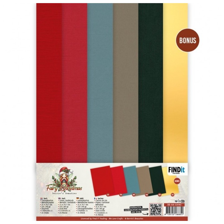 (BB-A4-10040)Linen Cardstock Pack - Berries Beauties - Fairy Christmas - A4