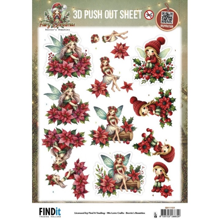 (SB11151)3D Pushout Sheet - Berries Beauties - Fairy Christmas - Poinsettia