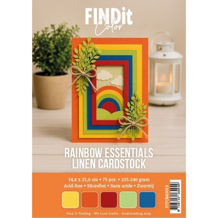 (FITCBA5013)Find It Color - Linen Cardstock Pack A5 - Rainbow Essentials Pack