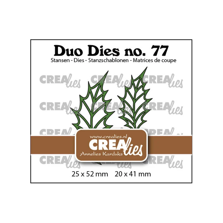 (CLDD77)Crealies Duo Dies No. 77 Leaves 22 Open Holly Leaf