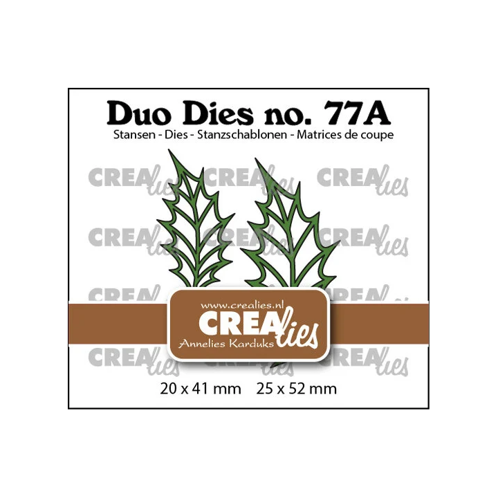 (CLDD77A)Crealies Duo Dies No. 77A Leaves 22 Open Holly Leaf (Mirror Image)