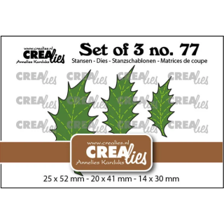 (CLSET77)Crealies Set of 3 Dies No. 77 Leaves 22 Solid Holly with Stitchline