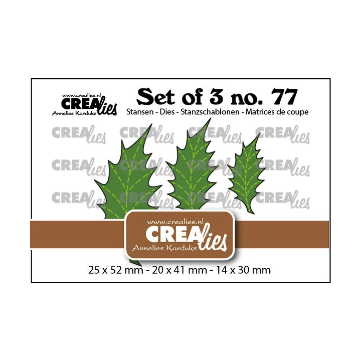 (CLSET77)Crealies Set of 3 Dies No. 77 Leaves 22 Solid Holly with Stitchline