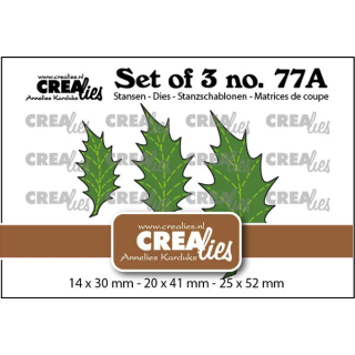 (CLSET77A)Crealies Set of 3 Dies No. 77A Leaves 22 Solid Holly with Stitchline (Mirror Image)