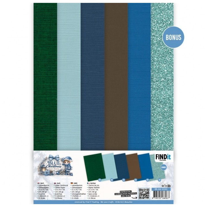 (BB-A4-10041)Linen Cardstock Pack - Berries Beauties - Blue Christmas - A4