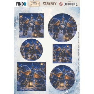 (BBSC10143)Scenery Push out - Berries Beauties - Blue Christmas Elfs 1