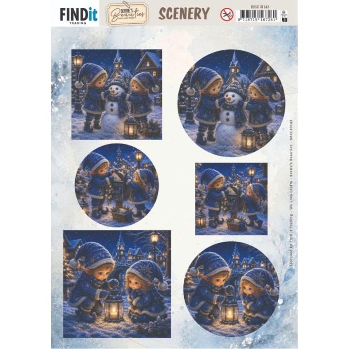 (BBSC10143)Scenery Push out - Berries Beauties - Blue Christmas Elfs 1