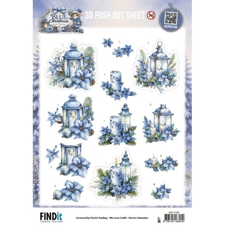 (SB11158)3D Pushout Sheet - Berries Beauties - Blue Christmas - Christmas Lanterns