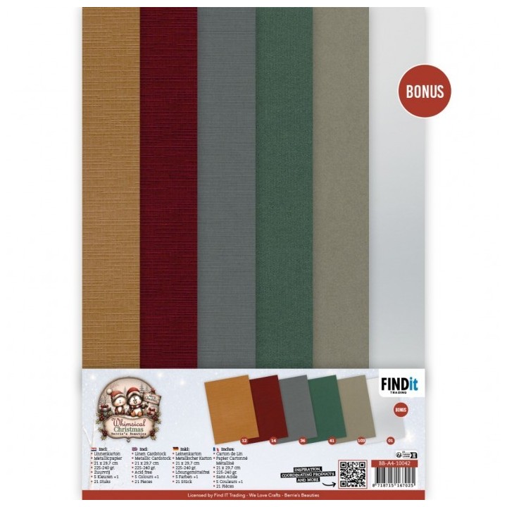 (BB-A4-10042)Linen Cardstock Pack - Berries Beauties - Whimsical Christmas - A4