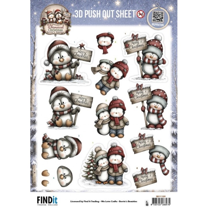 (SB11159)3D Pushout Sheet - Berries Beauties - Whimsical Christmas - Penguins