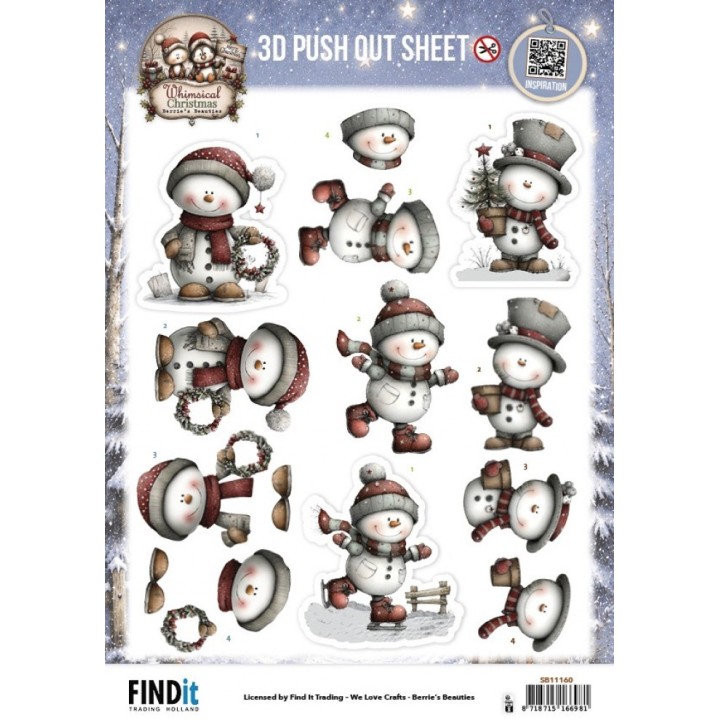 (SB11160)3D Pushout Sheet - Berries Beauties - Whimsical Christmas - Snowmen