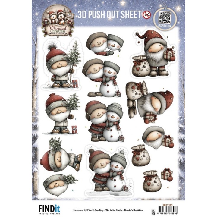 (SB11161)3D Pushout Sheet - Berries Beauties - Whimsical Christmas - Santa Claus