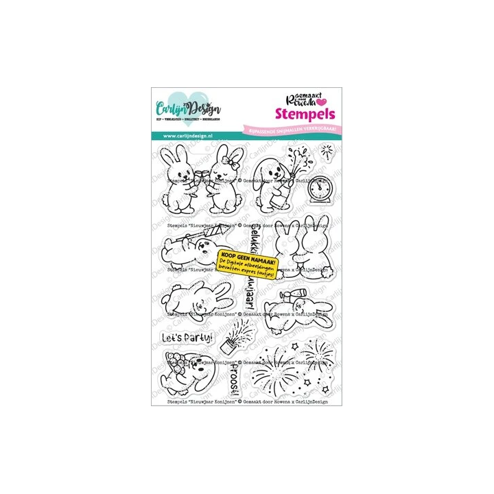 (CDST-0188)CarlijnDesign Clear Stamps Nieuwjaar Konijnen by Gemaakt door Rowena