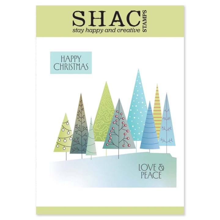 (STA-CH-12431-A5)Claritystamp SHAC Christmas Trees A5 Stamp & Mask Set