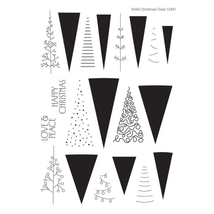 (STA-CH-12431-A5)Claritystamp SHAC Christmas Trees A5 Stamp & Mask Set