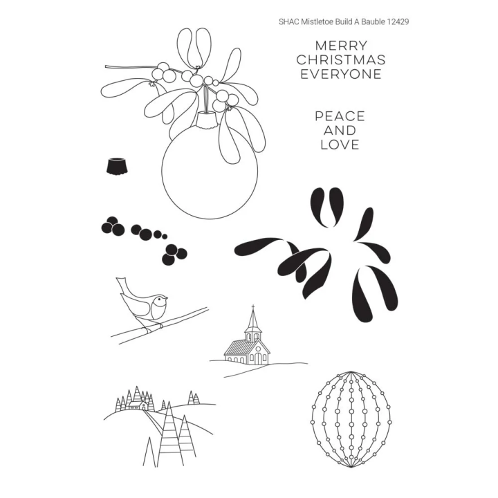 (STA-CH-12429-A5)Claritystamp SHAC Mistletoe Build a Bauble A5 Stamp & Mask Set