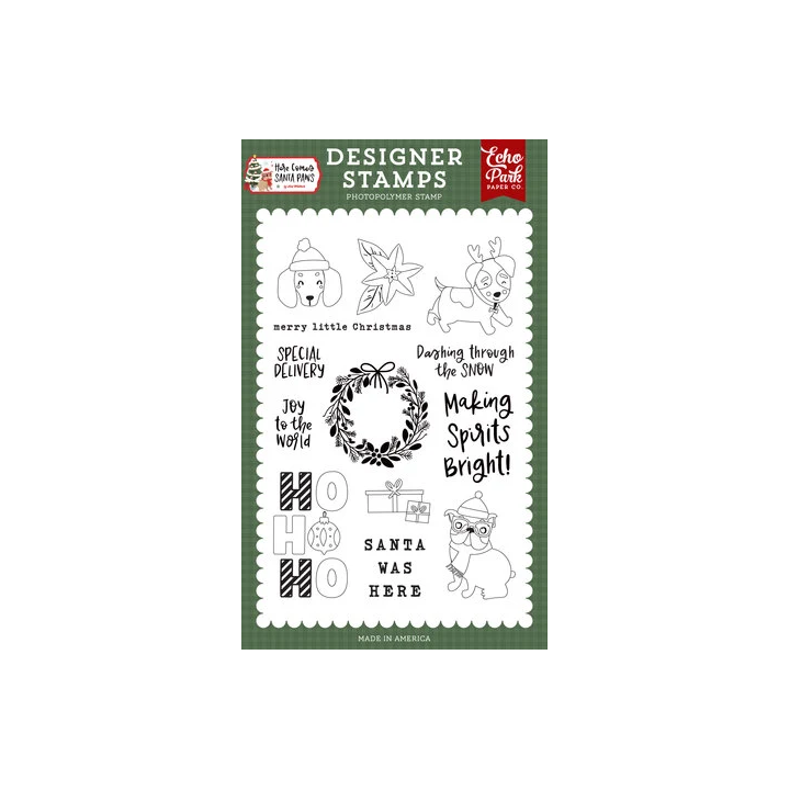 (HCSP517044)Echo Park Here Comes Santa Paws Designer Stamp Set Merry Little Christmas