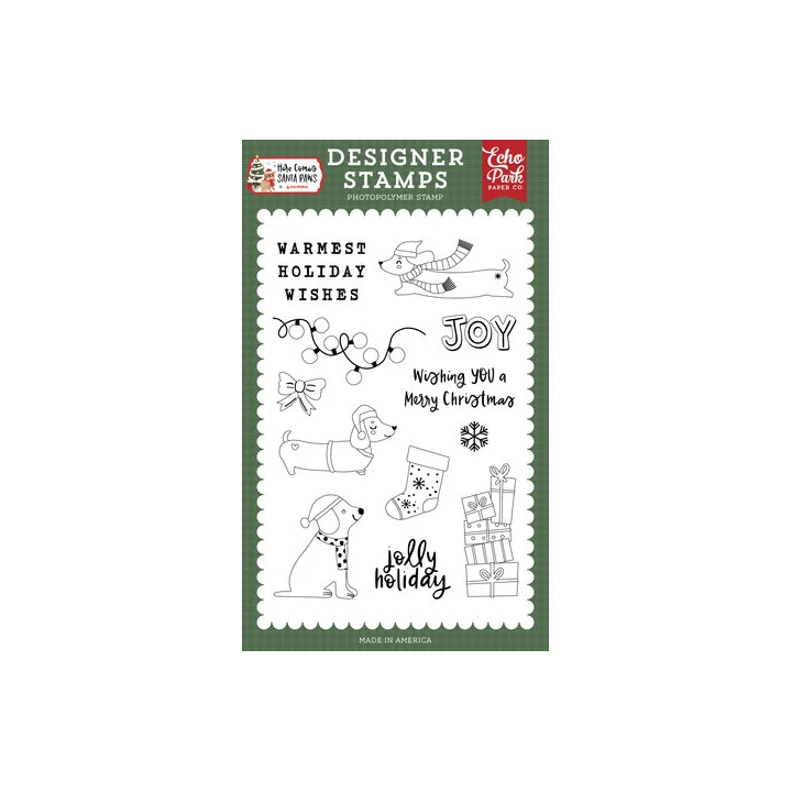 (HCSP517045)Echo Park Here Comes Santa Paws Designer Stamp Set Warmest Holiday Wishes
